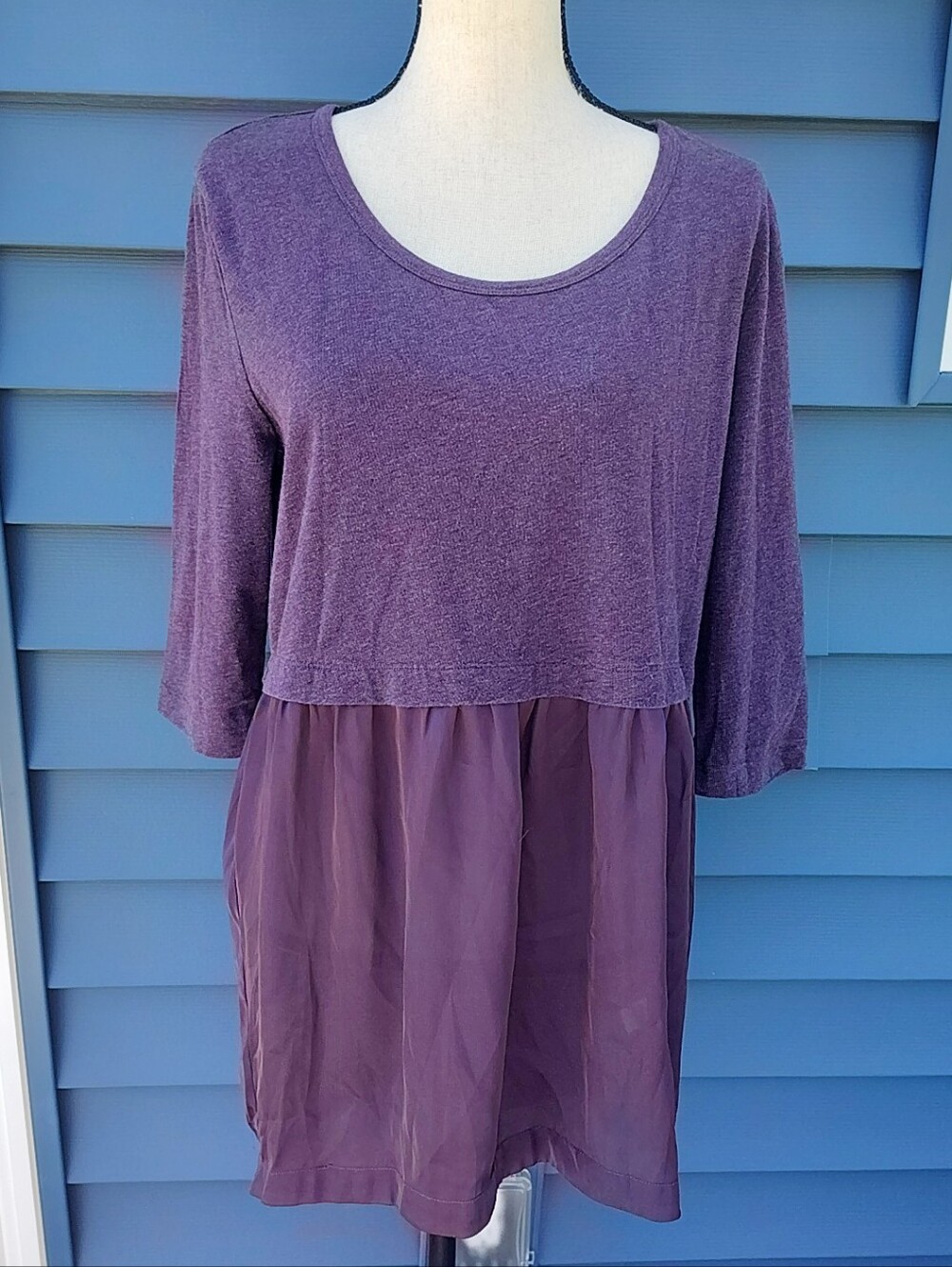 Soft Surroundings Odette Tunic Top Purple Mixed Media Knit Satin L Large